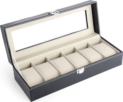Produktbild von 6 Steckplätze Aufbewahrungsbox Uhrenkoffer Uhrenbox Uhrenschatulle Uhrenkasten