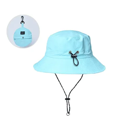 Produktbild von Bucket Hat Faltbarer Wasserdichter Sonnenhut Kordelzug Outdoor Sonne Fischer Strandhut Dschungel Wandern Boonie Hut Fischerhut Schnelltrocknend Mann Frauen (Blau)