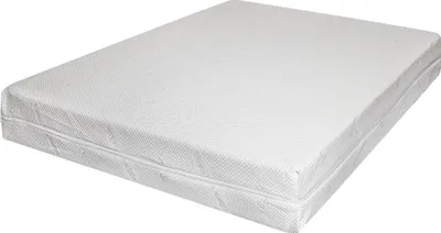 A white mattress is shown from a diagonal angle against a white background.