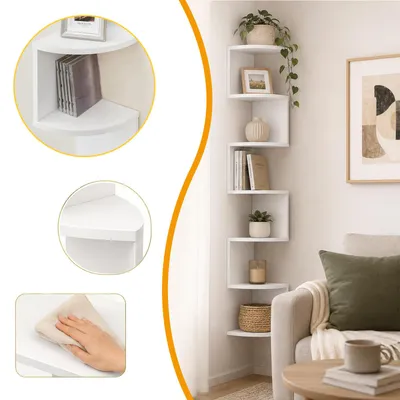 Produktbild von Eckregal Wandmontage 7 Ebenen, Schwebendes Wandregal für Wohnzimmer, Schlafzimmer, Bad, Büro