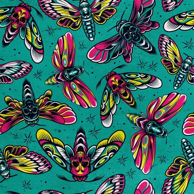 Imagen del producto de Tela de terciopelo real, de poliéster, para coser. Diseño: polillas con calaveras