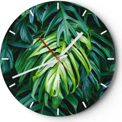 Produktbild von Wanduhr - Rund - Glasuhr - Blume Natur - 40x40cm - Schleichendes Uhrwerk - Lautlos - zum Aufhängen bereit - Dekoration Modern - Wanddekoration aus Glas - C3AR40x40-3951