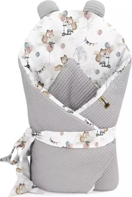 Produktbild von Muminky | Baby Einschlagdecke - 75x75 cm - Grau und Füchse - 100 Baumwolle - Weich, Atmungsaktiv, Sicher