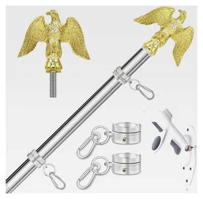 Produktbild von Stabiler Fahnenmast mit Adler 1,5 m, Edelstahl mit Fahnenhalter für Garten und Haus, Wandhalterung für Fahnenstange, Silber