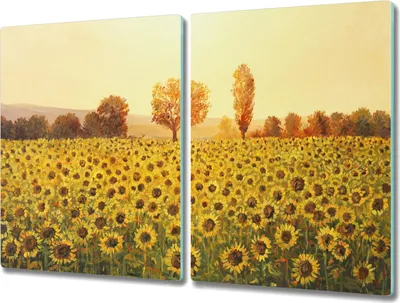 Produktbild von Coloray Herdabdeckplatte 2x40x52 cm Schneidebrett Kochplattenabdeckung Küchenbrett Hackbrett - Blumen Sonnenblumen Baum