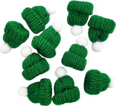 Produktbild von 10 Stück Weihnachtsmütze, gestrickt, klein, Weihnachtsmütze, niedliche, Kopfbedeckung, Gastgeschenke, Zubehör zum Selbermachen (grün)