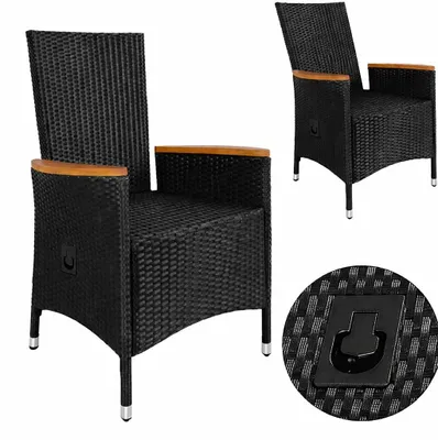 Produktbild von CASARIA® Polyrattan Gartenstuhl 2er Set Neiglehner Rückenlehne verstellbar Armlehne Akazienholz Wetterfest Garten Balkon Terrasse Gartensessel Schwarz