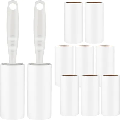 Produktbild von Fusselrolle 10 Rollen (je 60 Blatt) mit 2 Abroller, Fusselrolle Tierhaare Extra Klebrige, Lint Roller fš¹r Kleidung, Sofa, Bett, Katzenhaare, Hundehaare und Teppich, Fusselroller Tierhaarentferner