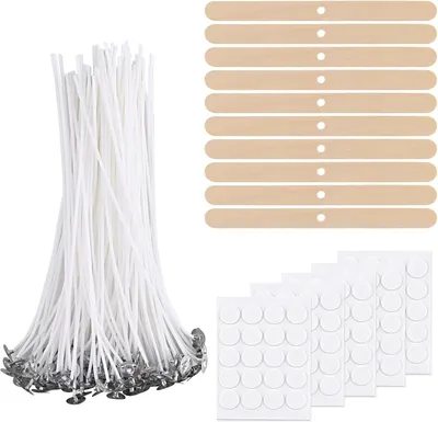Imagen del producto de Kit Kerzendocht, incluye: 100 mechas de algodón de 20 cm, 100 adhesivos, 10 soportes de madera, para la fabricación de velas