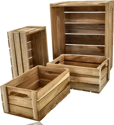Produktbild von Holzkisten 4er Set - Holzkisten für Aufbewahrungskiste, Obstkisten, Holzbehälter, Holzaufbewahrungsbox und Aufbewahrungsboxen - Holzkisten für Obstkor