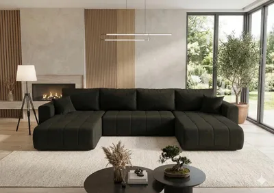 Image de Canapé d’angle LARA U graphite velours Monolith 95 - fonction couchage, coffre de rangement pour la literie