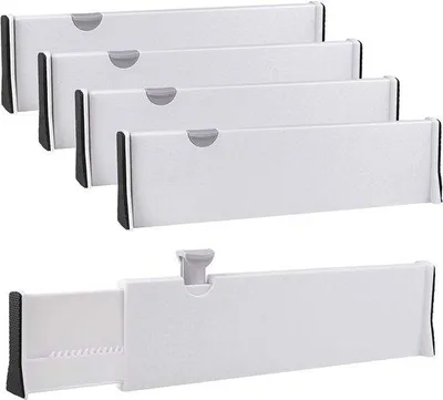 Productafbeelding van Ladeverdeler Verstelbaar Wit 4 Stuks voor Lades 37,8-54 Cm | Keuken & Kledingkast Organizer, Bureau Scheidingswand 10 cm