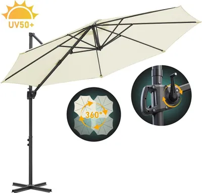 Produktbild von Faziango Sonnenschirm Ampelschirm 3x3 m Beige, 360° Rotation & 0–60° Neigung, UV50+ Sonnenschutz, wasserabweisend, Kurbel, für Garten Terrasse Balkon
