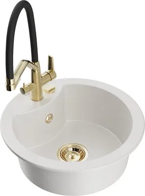 Produktbild von Mexen Diego 1-Becken-Granitspüle mit Mischbatterie Duo, Weiß - 6512-20-671701-57-G