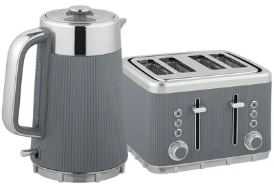 Zdjęcie produktu dla Zestaw: czajnik elektryczny i toster, moc 2200 W, pojemność 1,7 l | Kolor: szary | Wymiary: 15,5 x 21,2 x 25,5 cm