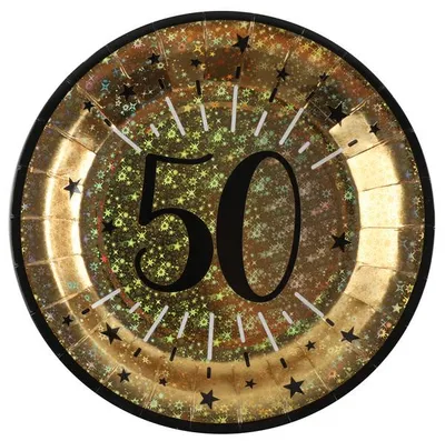 Produktbild von 10 Papp-Teller Geburtstag 50 gold-schwarz