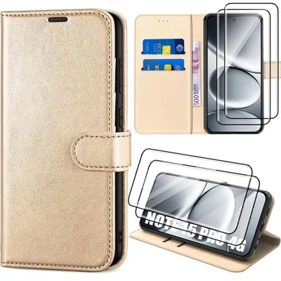 Image de Coque + 2 Verres Trempés pour Xiaomi Redmi Note 15 Pro 4G, Anti-Rayures Antichoc CuirPolyuréthaneDoré