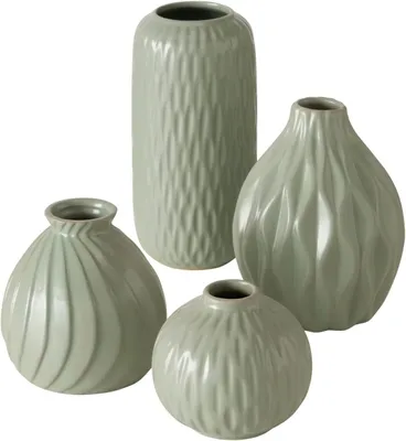 Produktbild von Boltze Vasen Set Zalina 4-teilig grün, Blumenvasen Porzellan lasiert, Deko-Vasen