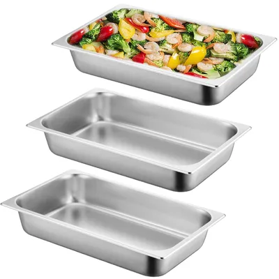 Productafbeelding van Paneerschalenset - GN 1/3 containers - Ideaal voor schnitzels - 32,5 x 17,5 x 6,5 cm - Vaatwasserbestendig - Roestvrij staal - Geschikt v...