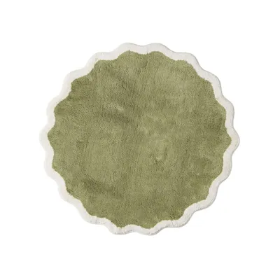 Produktbild von HOMESCAPES Badematte rund mit Wellenrand 70 cm – Runder Badteppich grün, 100 % Baumwolle