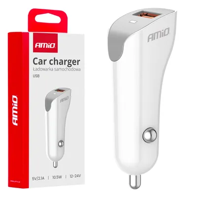 Produktbild von AMiO USB-A Autoladegerät Telefon 2,1 A 12/24 V Weiß