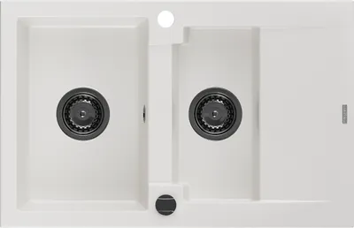 Produktbild von Mexen Gaspar 1,5-Becken-Granitspüle mit Abtropffläche 737 x 475 mm, Weiß, Siphon Schwarz - 6507731505-20-B