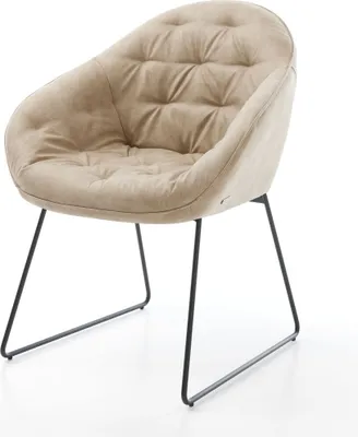 Produktbild von DELIFE Esszimmerstuhl Gaio-Flex Mikrofaser Beige Vintage Kufengestell Schwarz