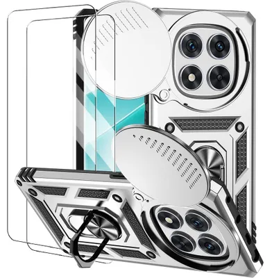 Image de Coque + 2 Verres Trempés pour Xiaomi Redmi Note 14 Pro 4G, Protection Antichoc Anti-Rayure Rigide Argenté