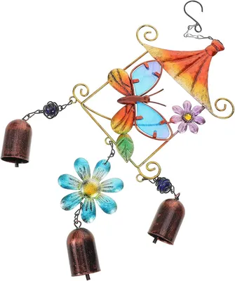 Produktbild von Hängendes Windspiel aus Edelstahl mit Metall-Schmetterling und Klang für Garten, Terrasse und Balkon