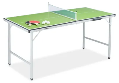 Produktbild von Relaxdays Tischtennisplatte, klappbarer Tischtennistisch mit Netz, 2 Schläger, 3 Bälle, HxBxT: 70 x 70 x 150 cm, grün
