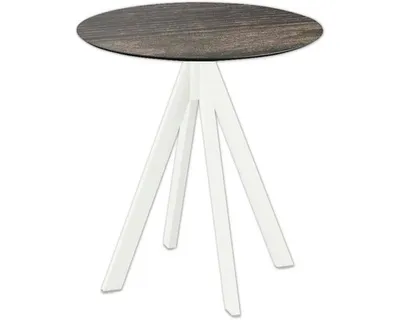 Immagine prodotto di Infinity - Tavolo da terrazzo, struttura bianca + piano in HPL effetto legno sbiancato Ø70 cm, 1 pezzo