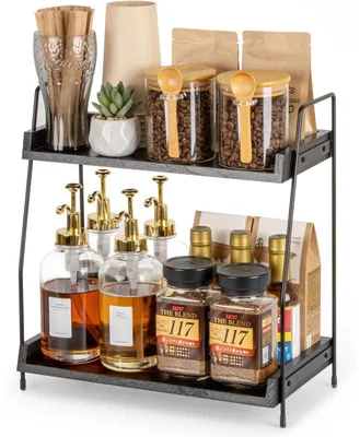 Productafbeelding van Keukenorganizer, houten, 2-laags, koffiebarrek, aanrecht, zwart