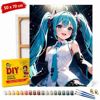 Image de Tableau à peindre par numéros avec cadre « Anime Hatsune Miku », 50 x 70 cm