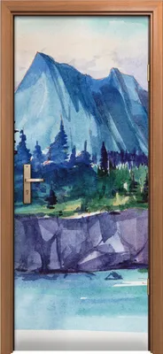 Produktbild von Türposter 80x200 cm Türaufkleber Türtapete Türfolie Klebefolie Malerei Wald Berge Wasser