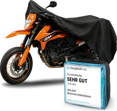 Produktbild von WALSER Motorrad Abdeckplane L, Abdeckplane wasserdicht, Vespa Abdeckplane aus robustem PVC, Outdoor Motorrad Plane, Motorrad Zubehör, Abdeckplane Motorrad schwarz 250x100x130 cm