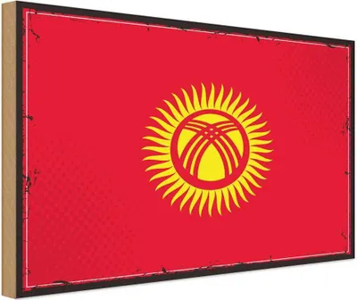 Produktbild von vianmo Holzschild 20x30 cm Kirgisistans Kyrgyzstan Flagge Fahne Wappen