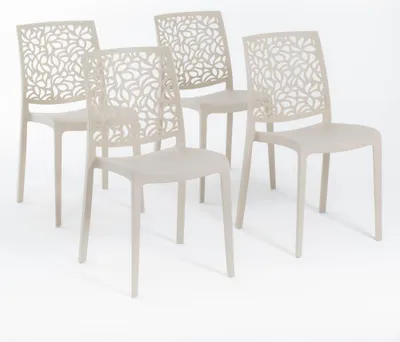 Immagine prodotto di set di 4 sedie impilabili in polipropilene con fibre di vetro per esterni e giardino, bar e ristorante, cucina design moderno - ANNA - Crema