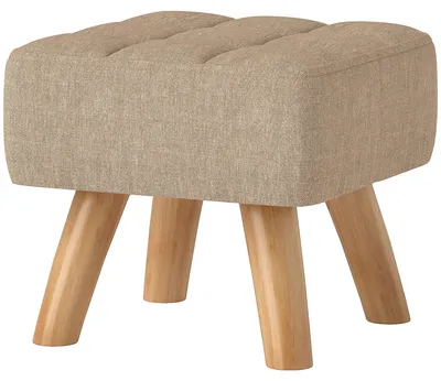 Produktbild von Fußhocker mit Polsterung, Leinenoptik, Holzbeine, bis 110 kg belastbar, Braun