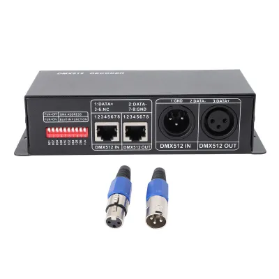 Zdjęcie produktu dla Dekoder DMX512, 4-kanałowy sterownik ściemniania stałonapięciowego, sterownik dekodera RGBW do oświetlenia scenicznego LED, 12-24 V