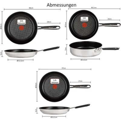 Produktbild von Tefal E30 Jamie Oliver Pfannenset Induktion 6 tlg -SET15- Schmorpfanne mit Deckel 25cm Hoher Rand, Pfanne 20 cm + 28 cm, Beschichtet, Ofenfest