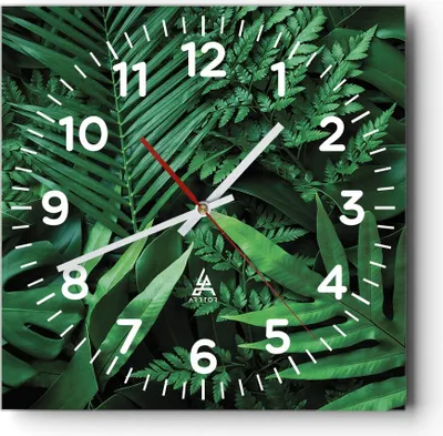 Produktbild von Wanduhr - Quadrat - Glasuhr - Exotisch Blätter Monstera - 40x40cm - Schleichendes Uhrwerk - Lautlos - zum Aufhängen bereit - Dekoration Modern - Wanddekoration aus Glas - C4AC40x40-4746