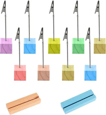 Imagen del producto de Soportes para fotos con pinzas, 12 unidades, de madera, para notas y tarjetas de lugar