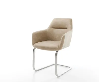 Produktbild von DELIFE Freischwinger Pejo-Flex Mikrofaser Beige Vintage Freischwinger flach Edelstahl Taschenfederkern
