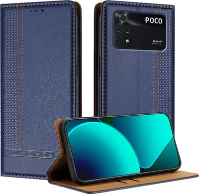 Produktbild von Handyhülle für Xiaomi Poco M4 Pro 4G Leder Flip Klappbare Schutzhülle mit Standfunktion Blau