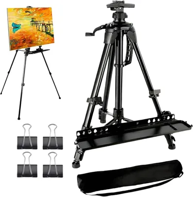 Image de Chevalet de peintre - Trépied - Création artistique - Hauteur réglable - 52-160 cm - Noir