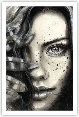 Produktbild von Poster - Poster ohne Rahmen - Frau Federn Lippen Kunst. - 61x91,5 cm - Wand Bild - Wanddeko - Wandbilder - Kunstposter - Wandposter - Bilder - Kunstdruck - Wanddekoration - Wandbild - P2XPA61x91-2874