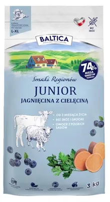 Zdjęcie produktu dla Baltica Junior Jagnięcina z Cielęciną XL 3kg Hipoalergiczna Sucha Karma Dla Szczeniąt Dużych Ras
