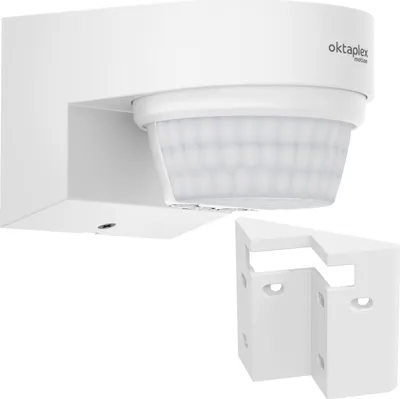 Produktbild von Oktaplex Bewegungsmelder Außen IP65 240 Grad 14m mit Eckhalterung Weiß Infrarot Außenbewegungsmelder Eva
