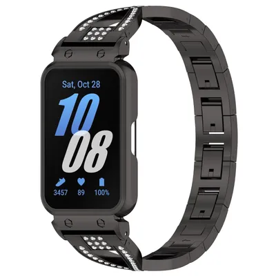 Obrázek produktu pro Pro Samsung Galaxy Fit 3 Nerezový diamantový design s integrovaným pouzdrem Náhradní náramek Black