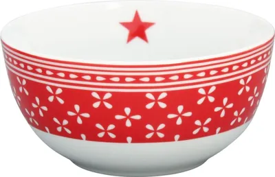 Produktbild von Krasilnikoff Schale Happy Bowl DAISY Rot Blumen weiß Müslischale Porzellan